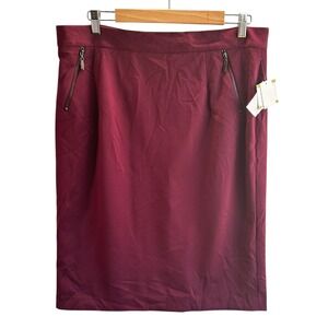 Kasper‎ Burgundy Pencil Skirt with Zipper Pockets Career Office Size 14 NWT